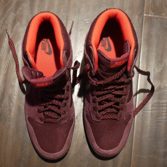 Nike Dunk High Women's Suede Burgundy Wine Orange Lined Sneakers Size 9 - Picture 2 of 10